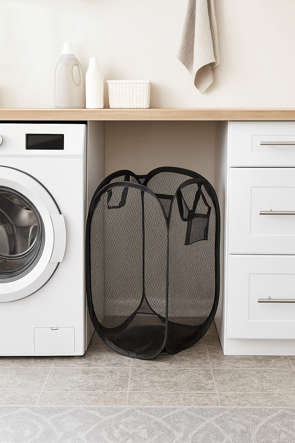 Pop - Up Bathroom Laundry Hamper – Foldable Mesh Basket - Nestrel