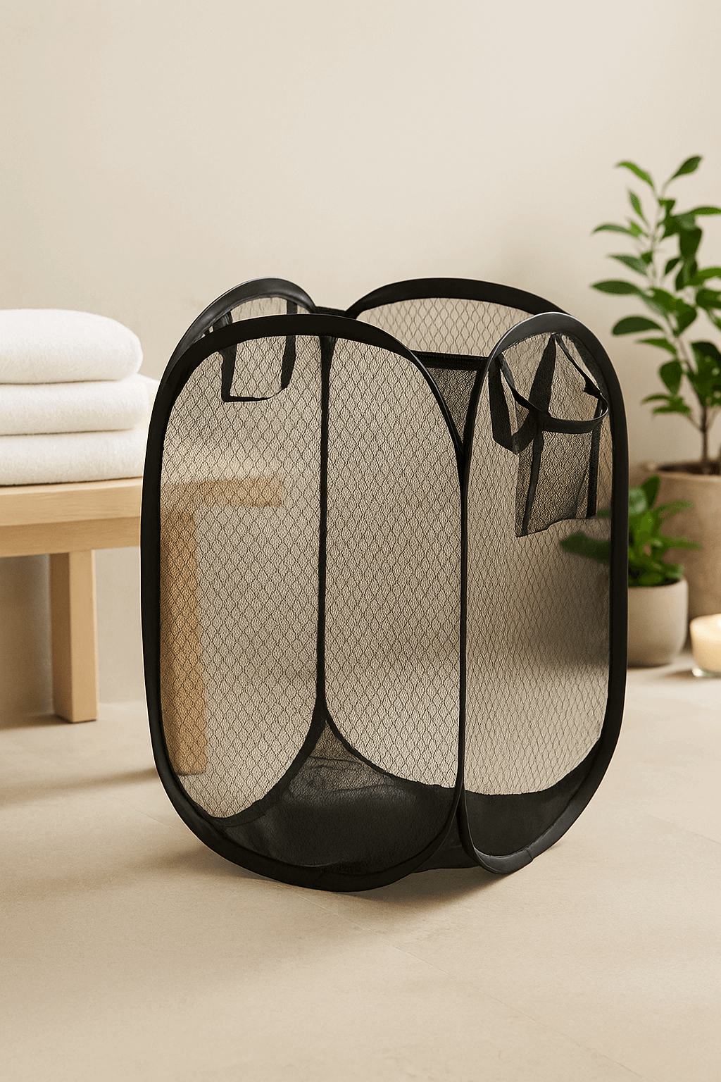 Pop - Up Bathroom Laundry Hamper – Foldable Mesh Basket - Nestrel