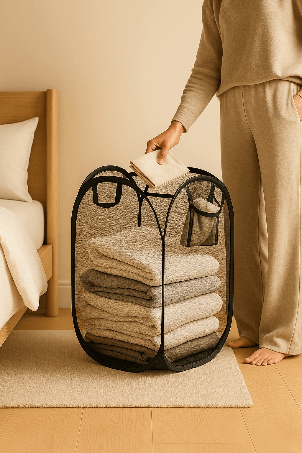 Pop - Up Bathroom Laundry Hamper – Foldable Mesh Basket - Nestrel