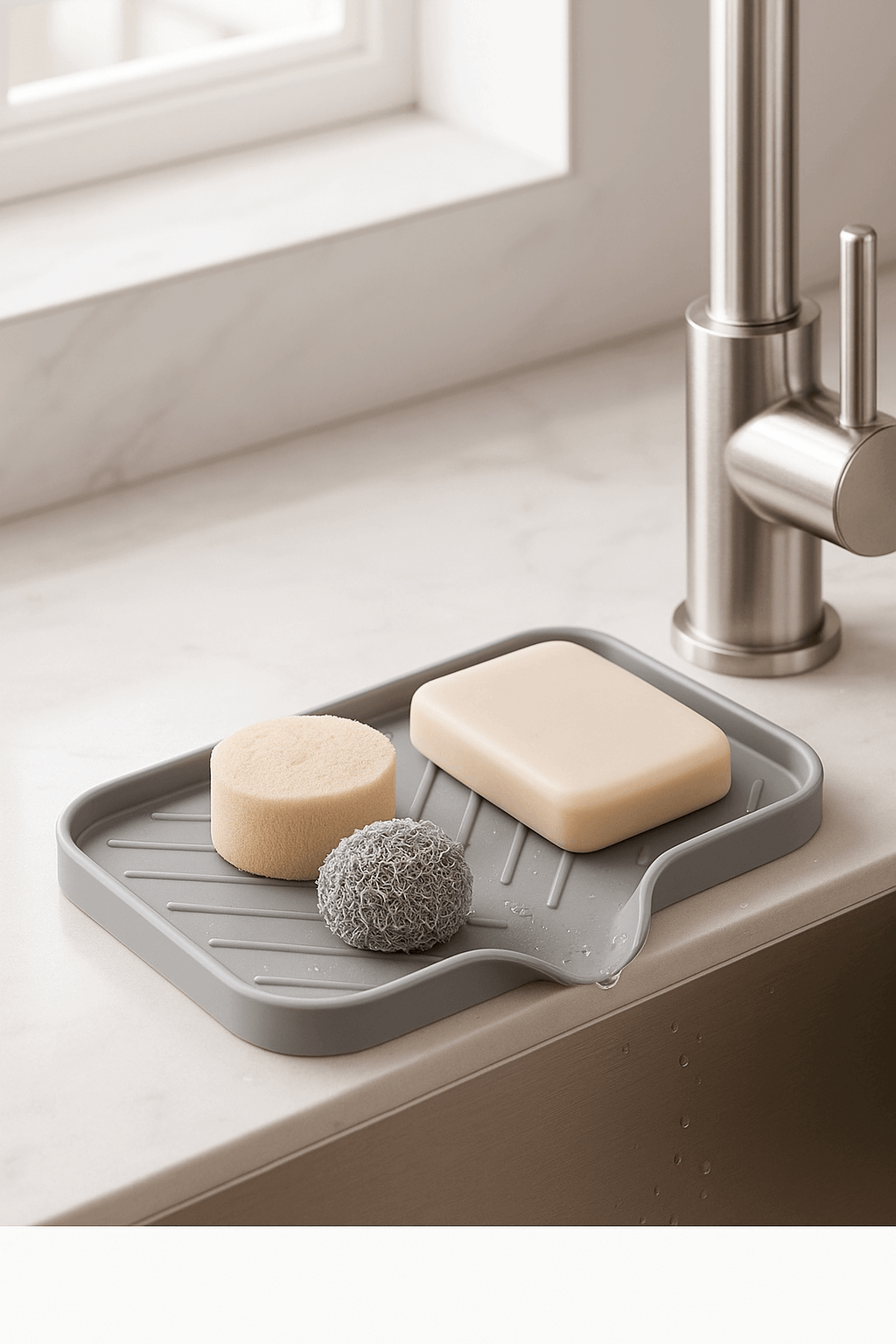Self - Draining Silicone Sink Tray — Kitchen & Bathroom Soap Sponge Holder - Nestrel