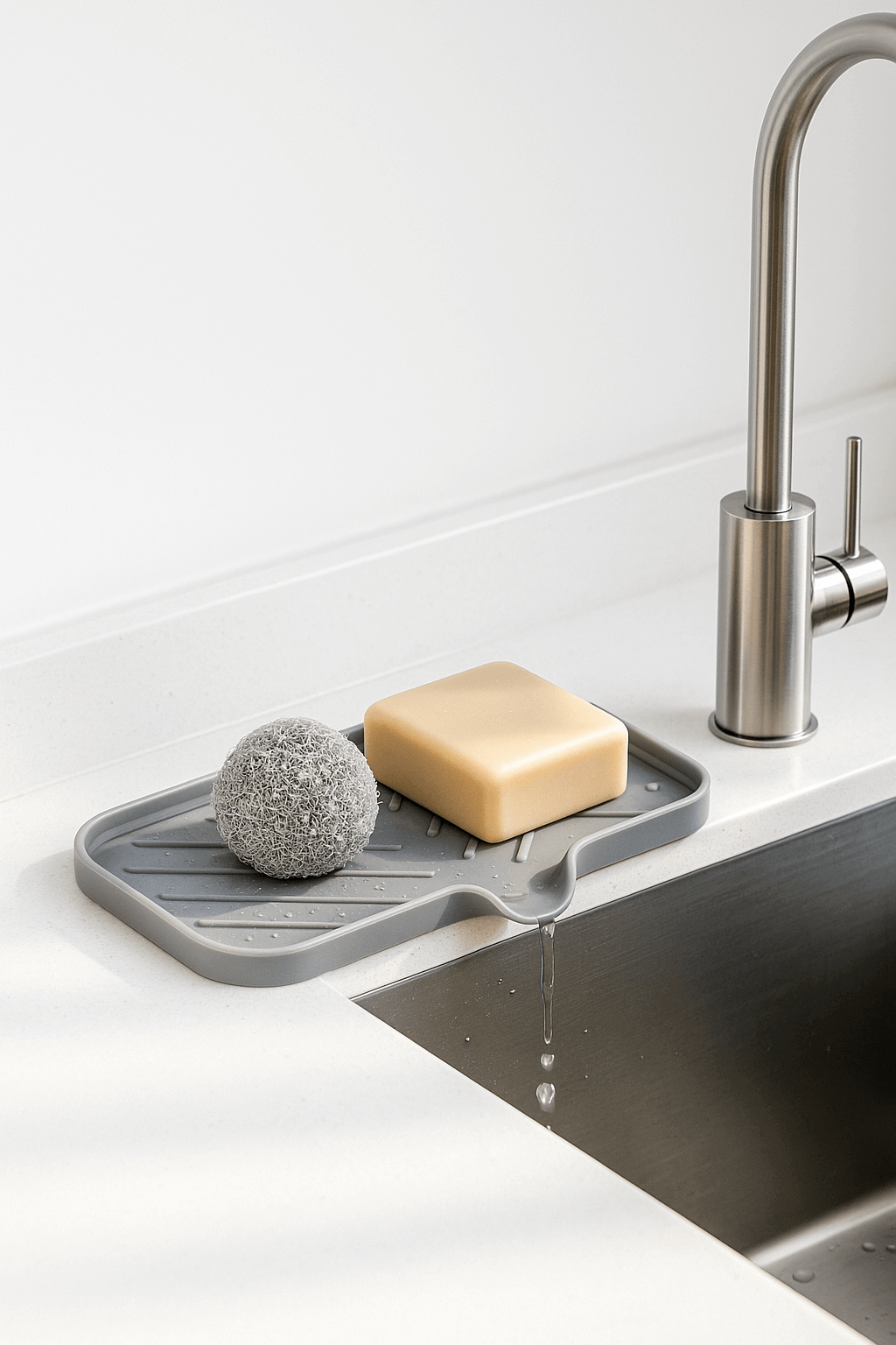 Self - Draining Silicone Sink Tray — Kitchen & Bathroom Soap Sponge Holder - Nestrel