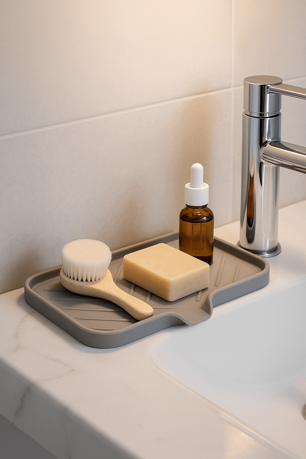 Self - Draining Silicone Sink Tray — Kitchen & Bathroom Soap Sponge Holder - Nestrel