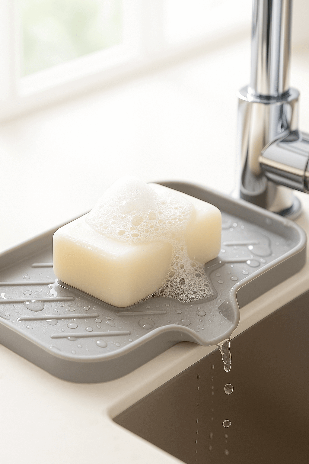 Self - Draining Silicone Sink Tray — Kitchen & Bathroom Soap Sponge Holder - Nestrel
